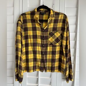 TOPSHOP Multicolor Yellow/Black Plaid Long Sleeve Button-Down Flannel Top Size 4